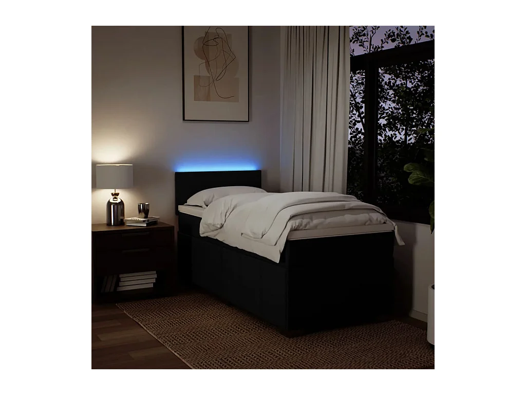 Sommier à lattes de lit avec matelas Noir 90x200 cm Tissu