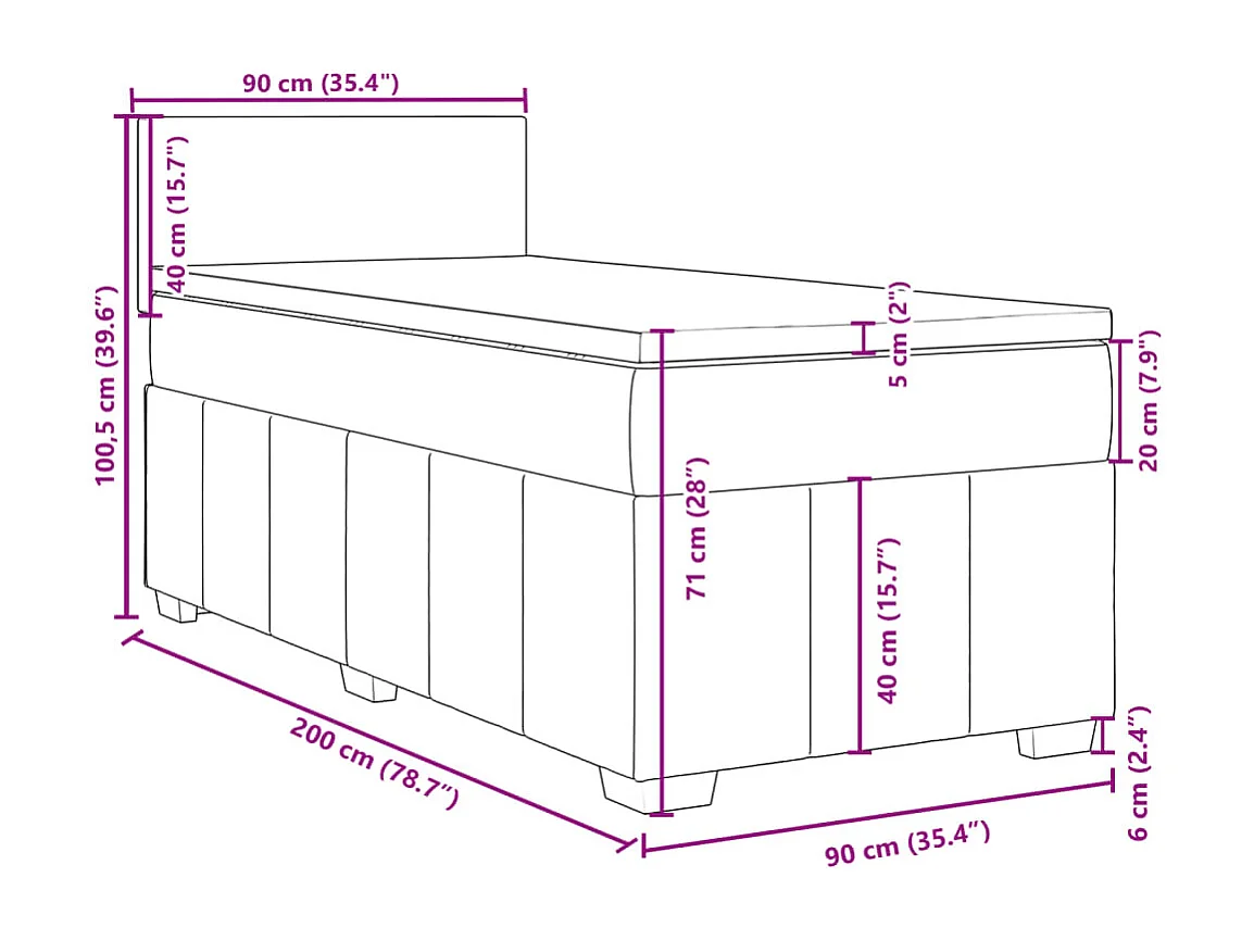 Boxspring met matras stof zwart 90x200 cm