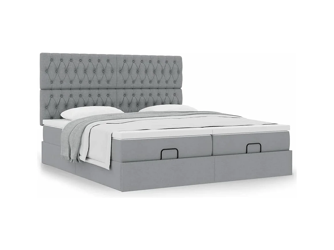 Cadre de lit ottoman et matelas gris clair 160x200cm tissu