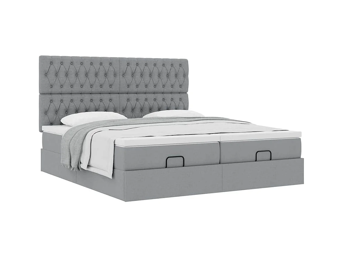 Cadre de lit ottoman et matelas gris clair 160x200cm tissu