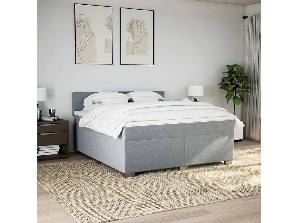 Boxspringbett mit Matratze Hellgrau 180x200 cm Stoff