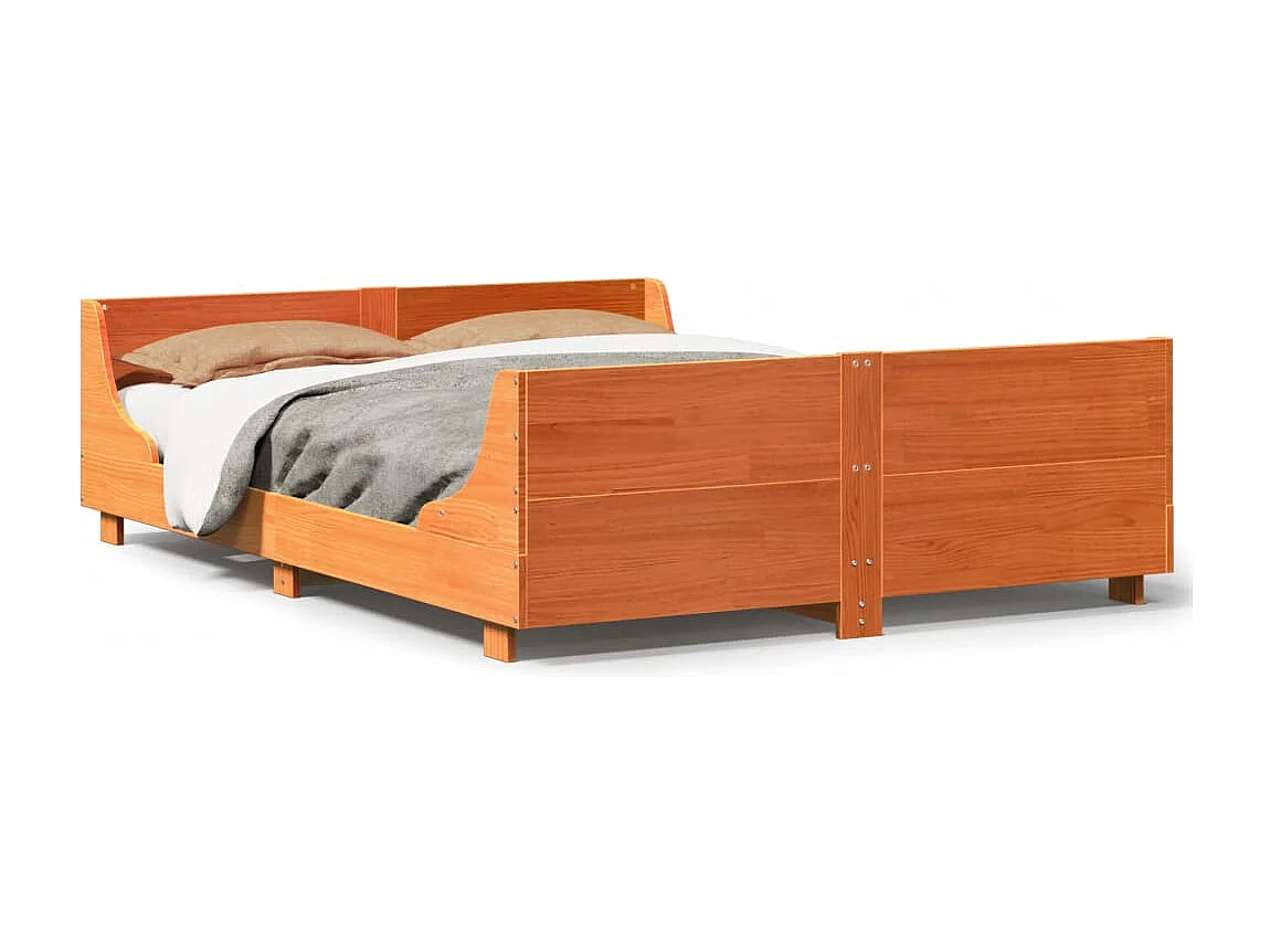 Cama sin colchón madera maciza de pino marrón cera 140x190 cm