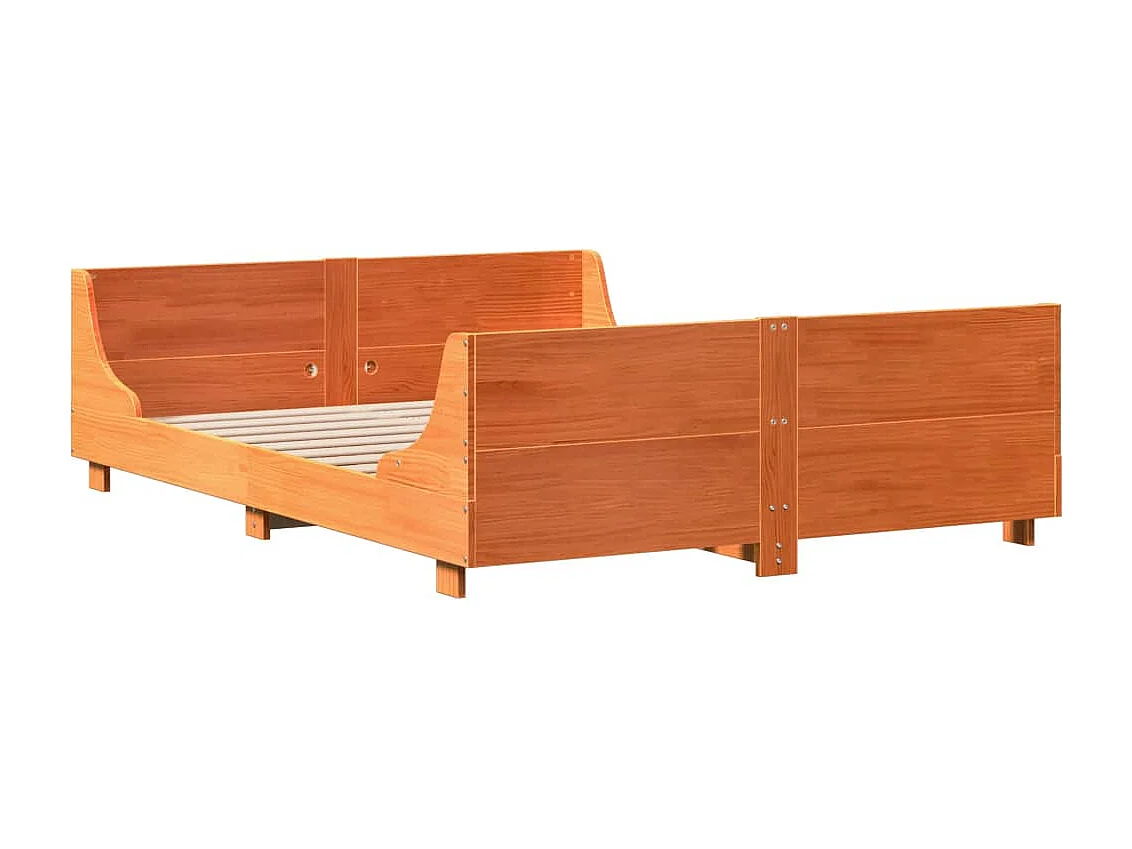 Cama sin colchón madera maciza de pino marrón cera 140x190 cm
