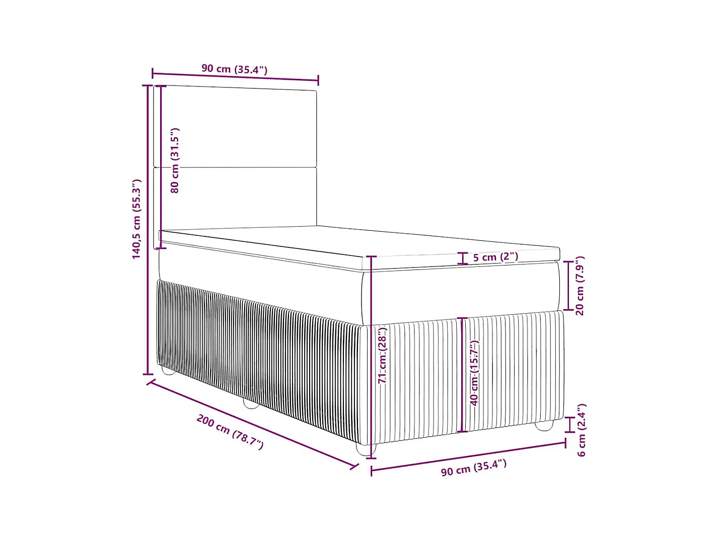 Boxspring met matras stof zwart 90x200 cm