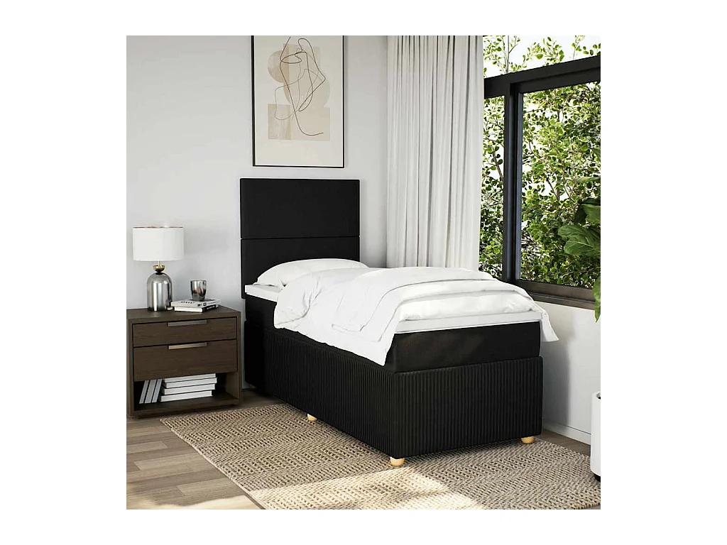 Boxspring met matras stof zwart 90x200 cm