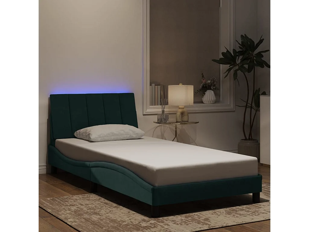 Bedframe met LED zonder matras "Hanko"  fluweel donkergroen 100x200 cm