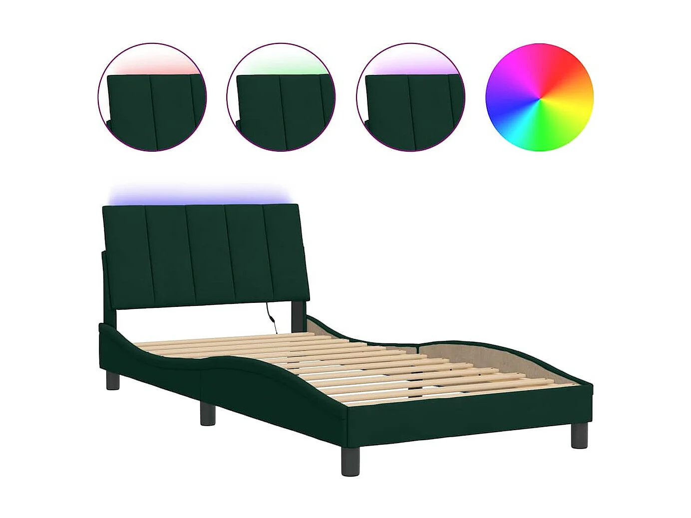 Bedframe met LED zonder matras "Hanko"  fluweel donkergroen 100x200 cm