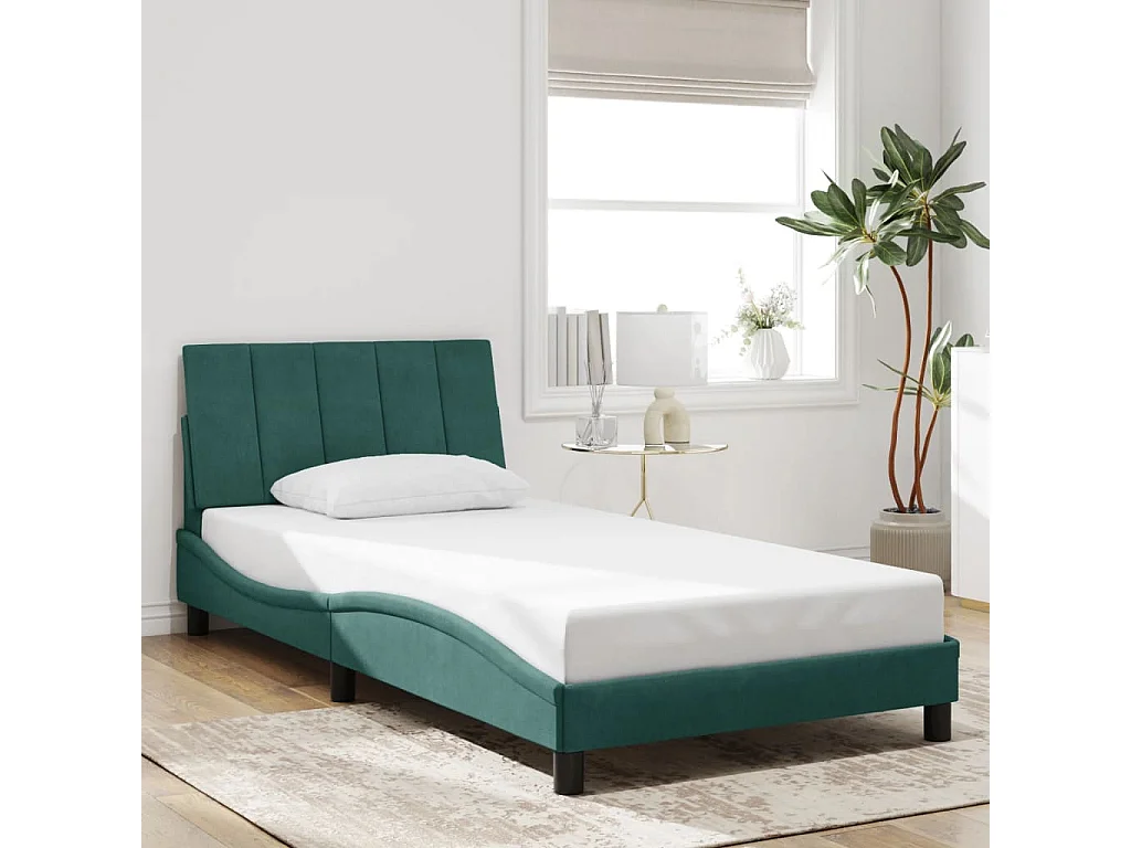 Bedframe met LED zonder matras "Hanko"  fluweel donkergroen 100x200 cm