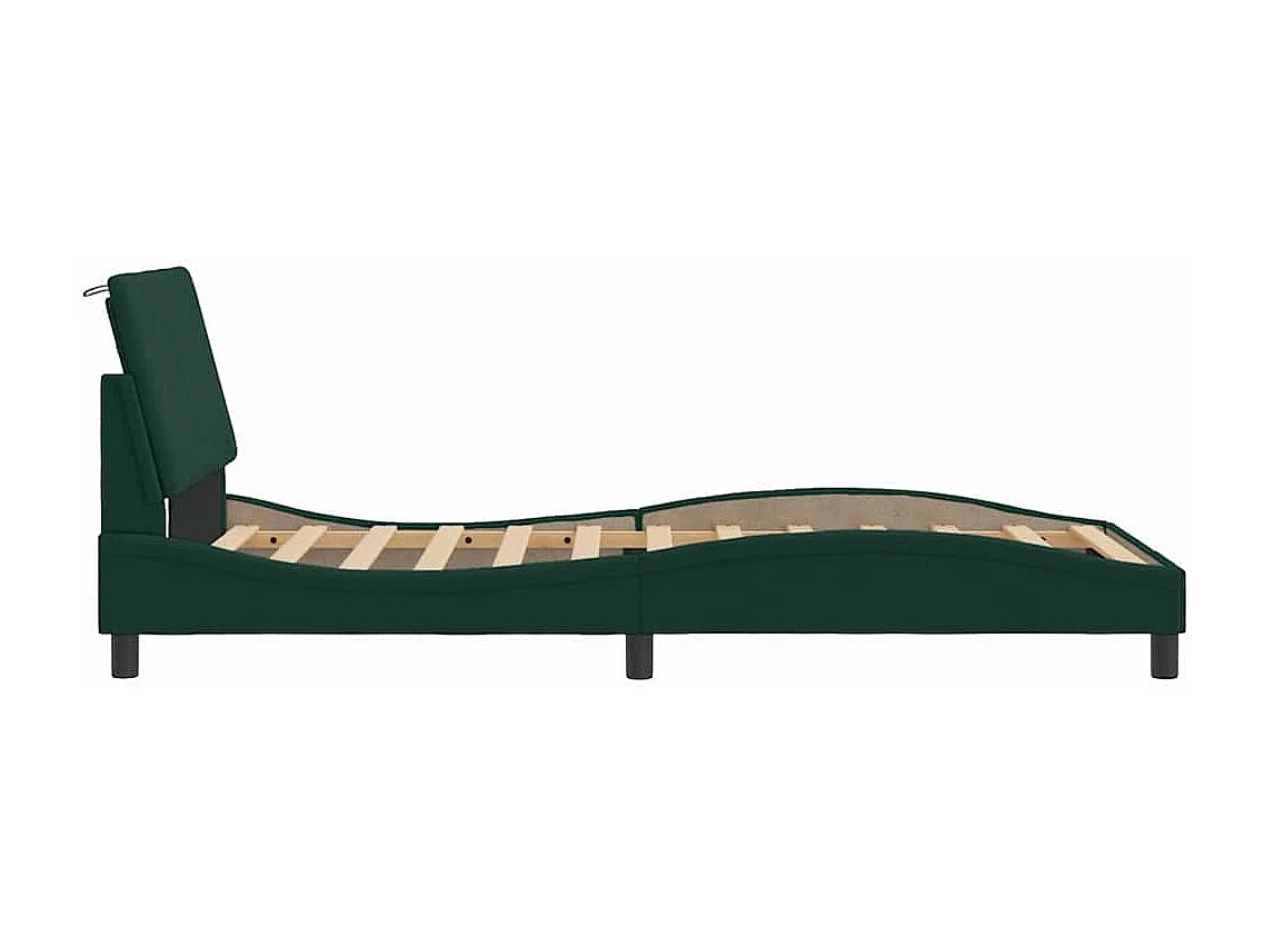 Bedframe met LED zonder matras "Hanko"  fluweel donkergroen 100x200 cm