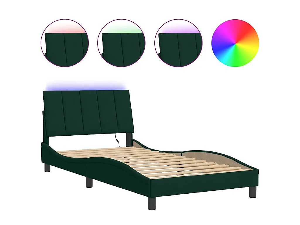 Bettgestell mit LED ohne Matratze "Hanko" Dunkelgrün 100x200 cm Samt