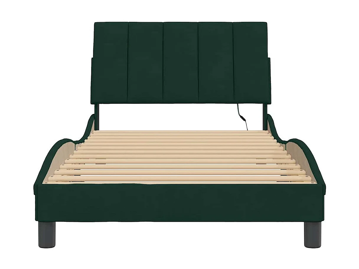 Bettgestell mit LED ohne Matratze "Hanko" Dunkelgrün 100x200 cm Samt