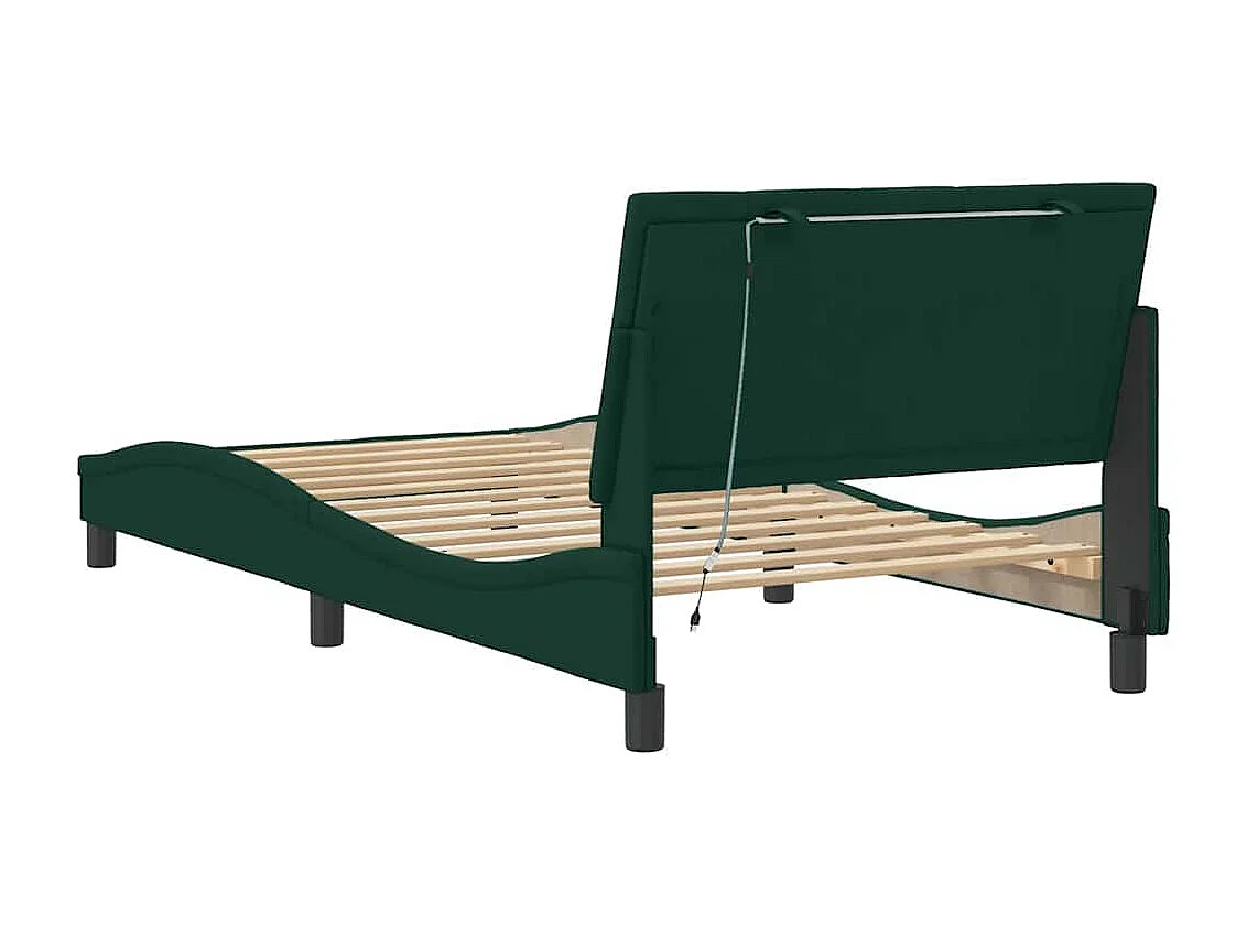 Bettgestell mit LED ohne Matratze "Hanko" Dunkelgrün 100x200 cm Samt