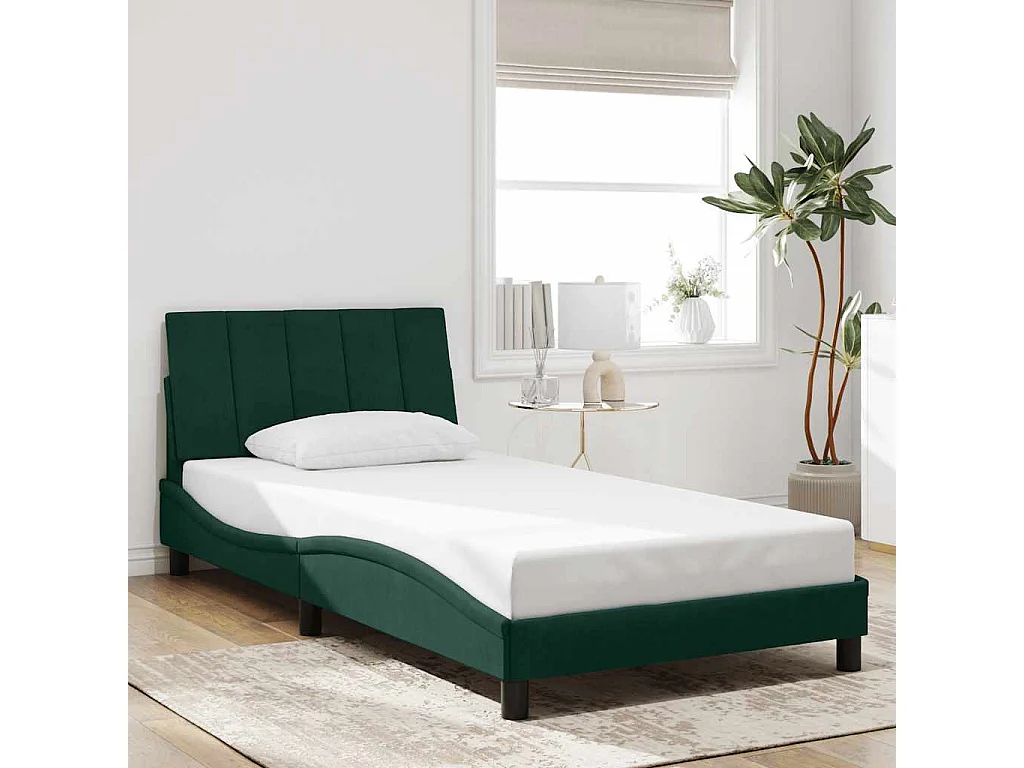 Cadre de lit avec LED sans matelas Hanko vert foncé 100x200cm velours