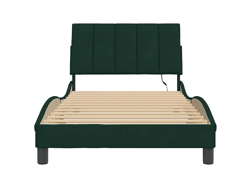 Cadre de lit avec LED sans matelas Hanko vert foncé 100x200cm velours