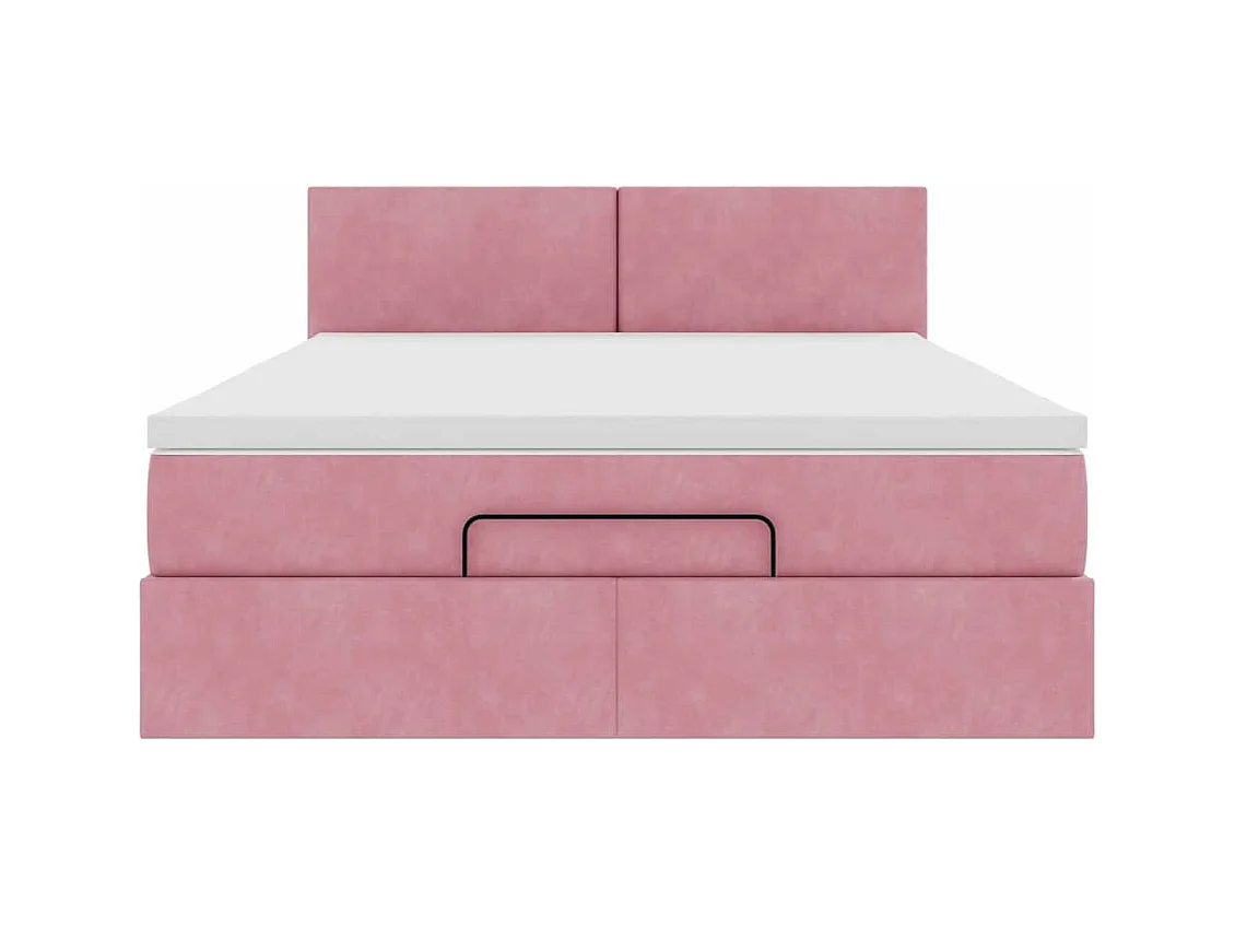 Cadre de lit ottoman avec matelas rose 140x190 cm velours
