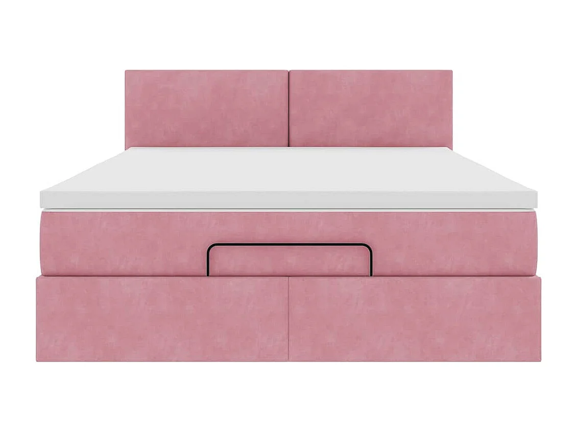 Struttura Letto Pouf con Materasso Rosa 140x190 cm in Velluto