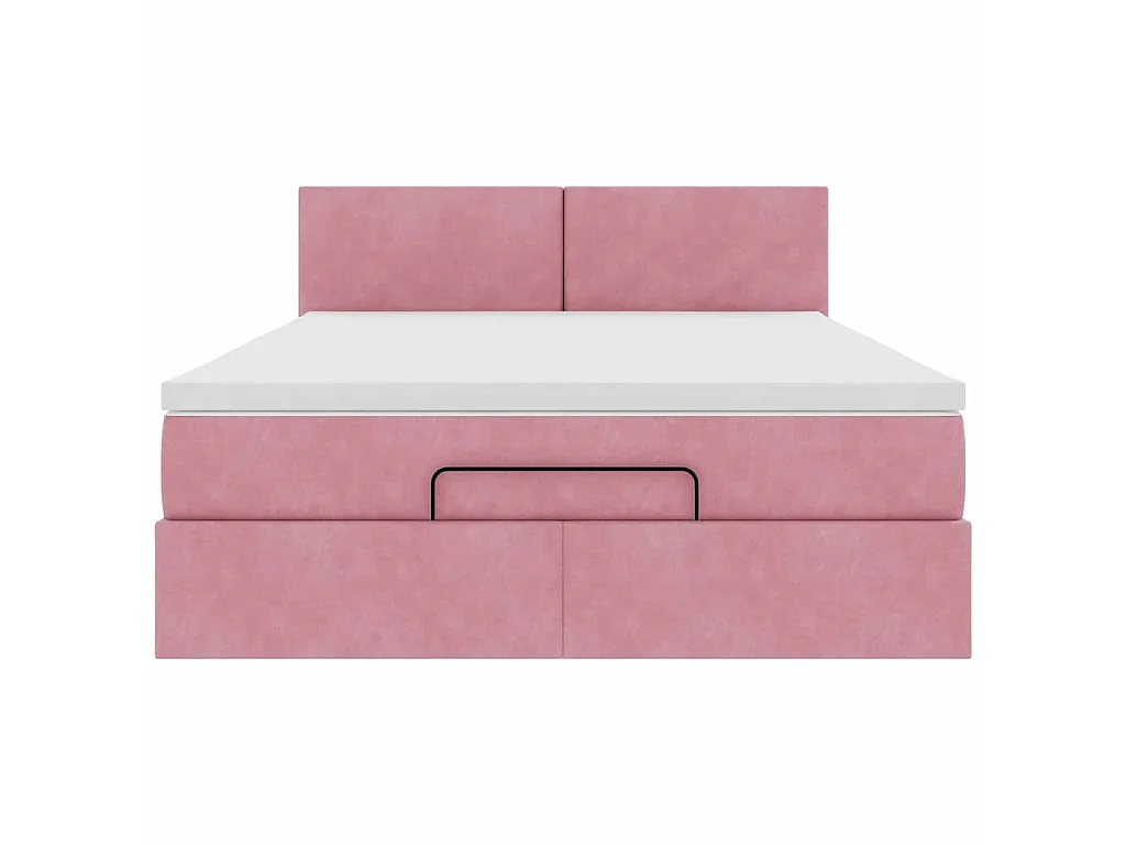 Struttura Letto Pouf con Materasso Rosa 140x190 cm in Velluto