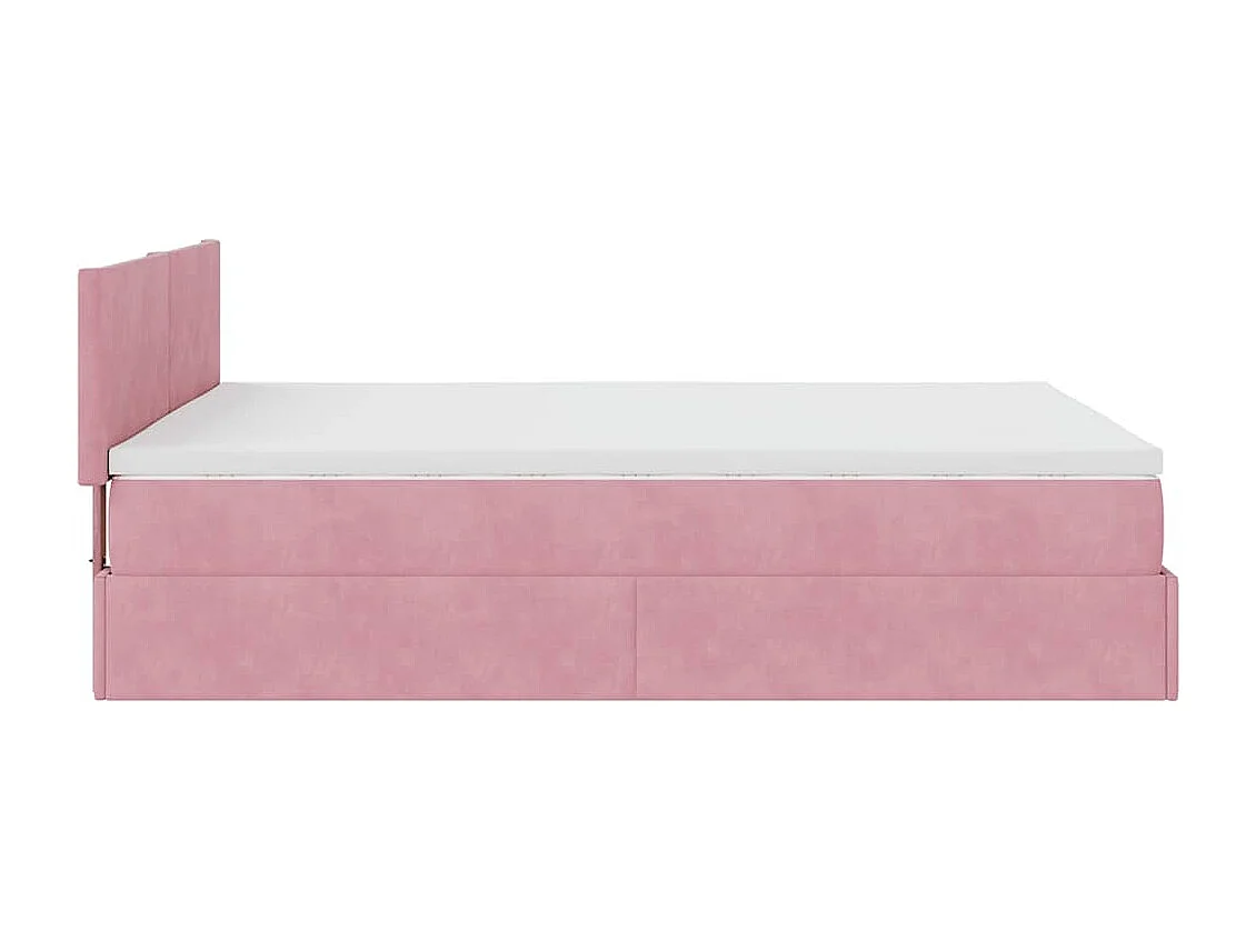 Struttura Letto Pouf con Materasso Rosa 140x190 cm in Velluto