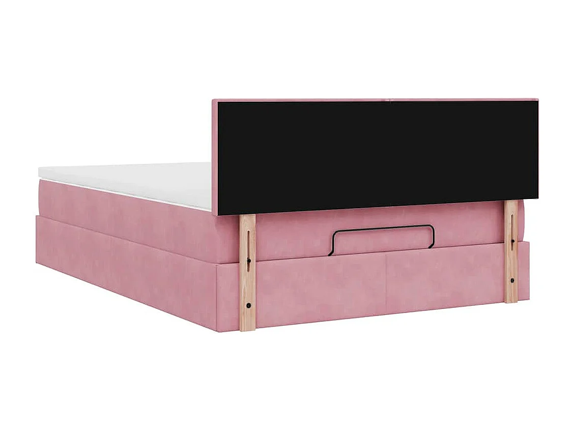 Struttura Letto Pouf con Materasso Rosa 140x190 cm in Velluto