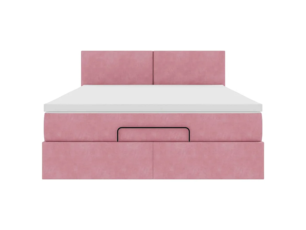 Cadre de lit ottoman avec matelas rose 140x190 cm velours