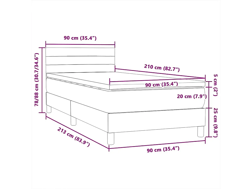 Boxspring met matras en LED fluweel donkergrijs 90x210 cm