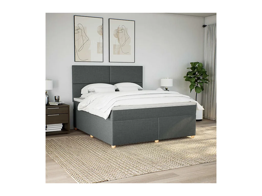 Boxspring met matras stof donkergrijs 180x200 cm