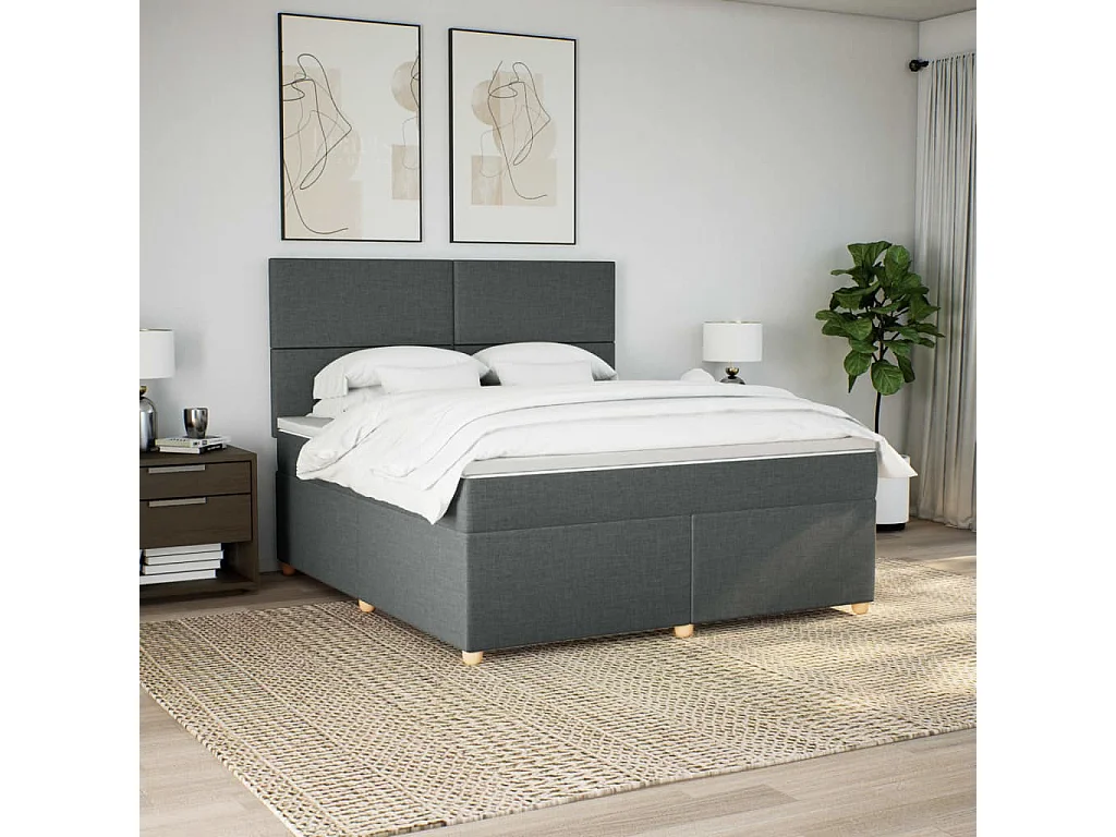 Giroletto a Molle con Materasso Grigio Scuro 180x200 cm Tessuto