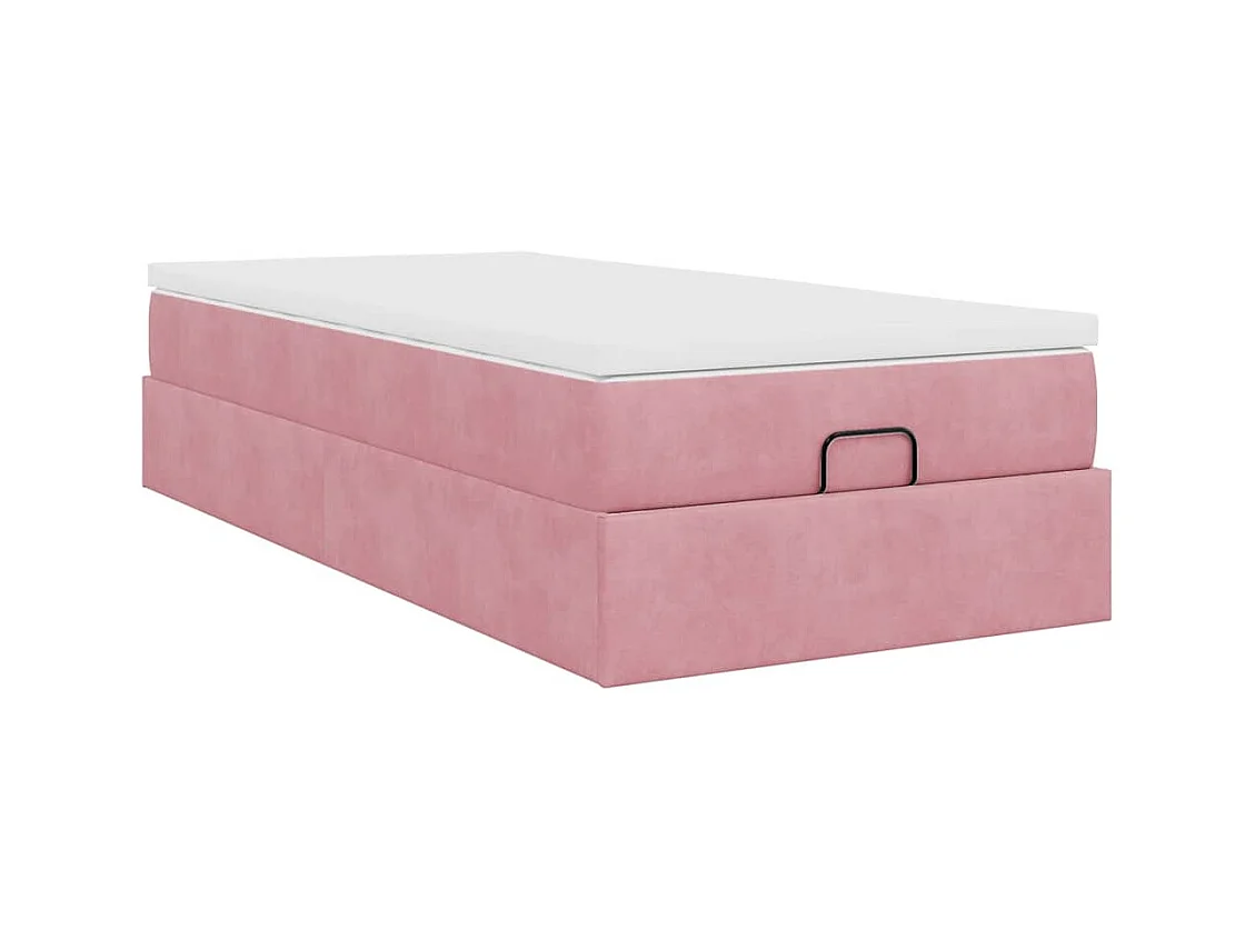 Cadre de lit ottoman avec matelas rose 90x190 cm velours