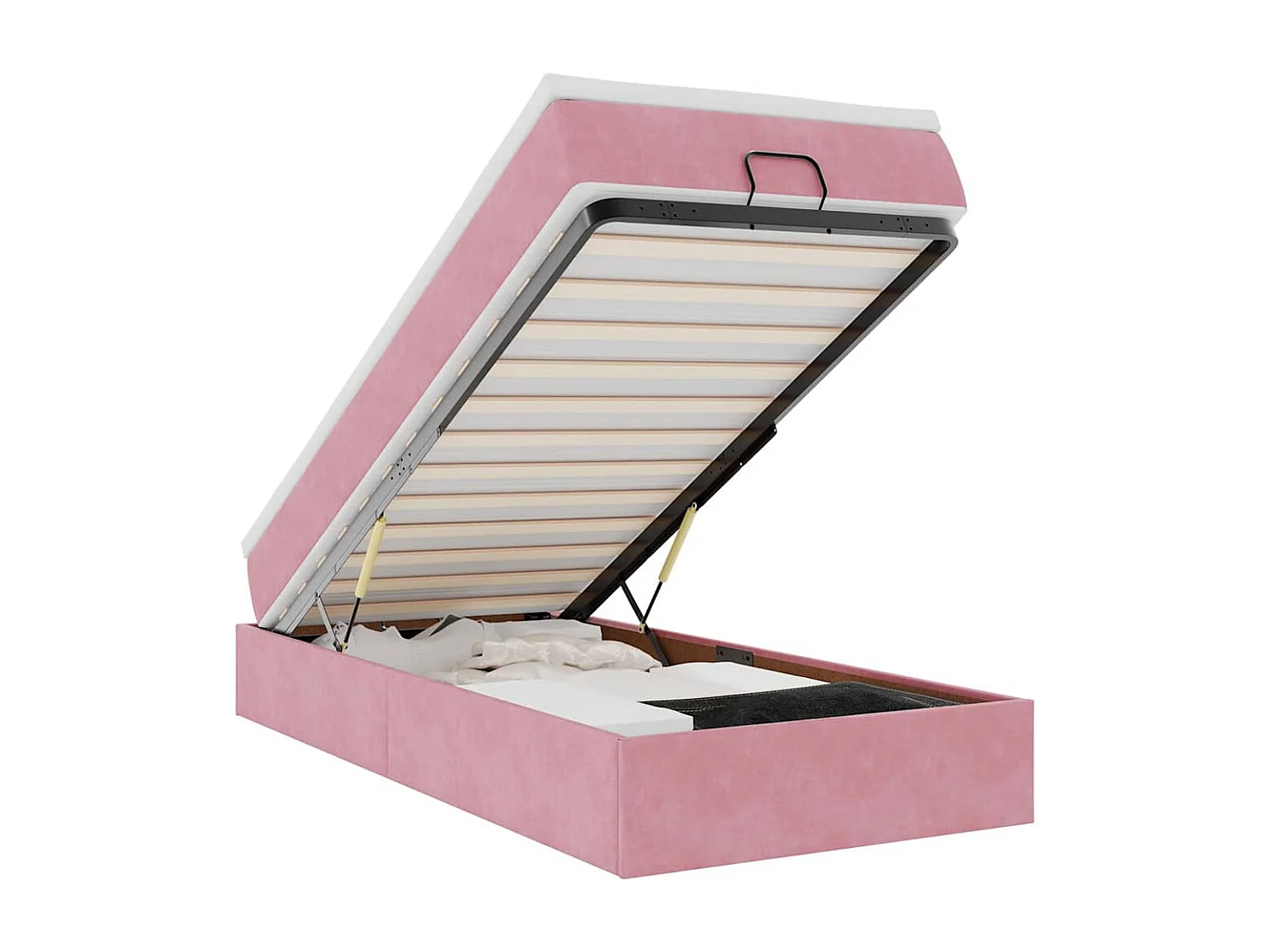 Cadre de lit ottoman avec matelas rose 90x190 cm velours