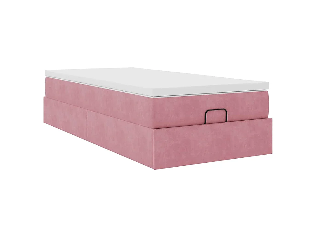 Cadre de lit ottoman avec matelas rose 90x190 cm velours