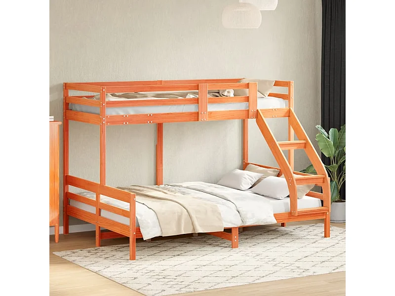 Etagenbett 90x200/140x200 cm Wachsbraun Massivholz Kiefer