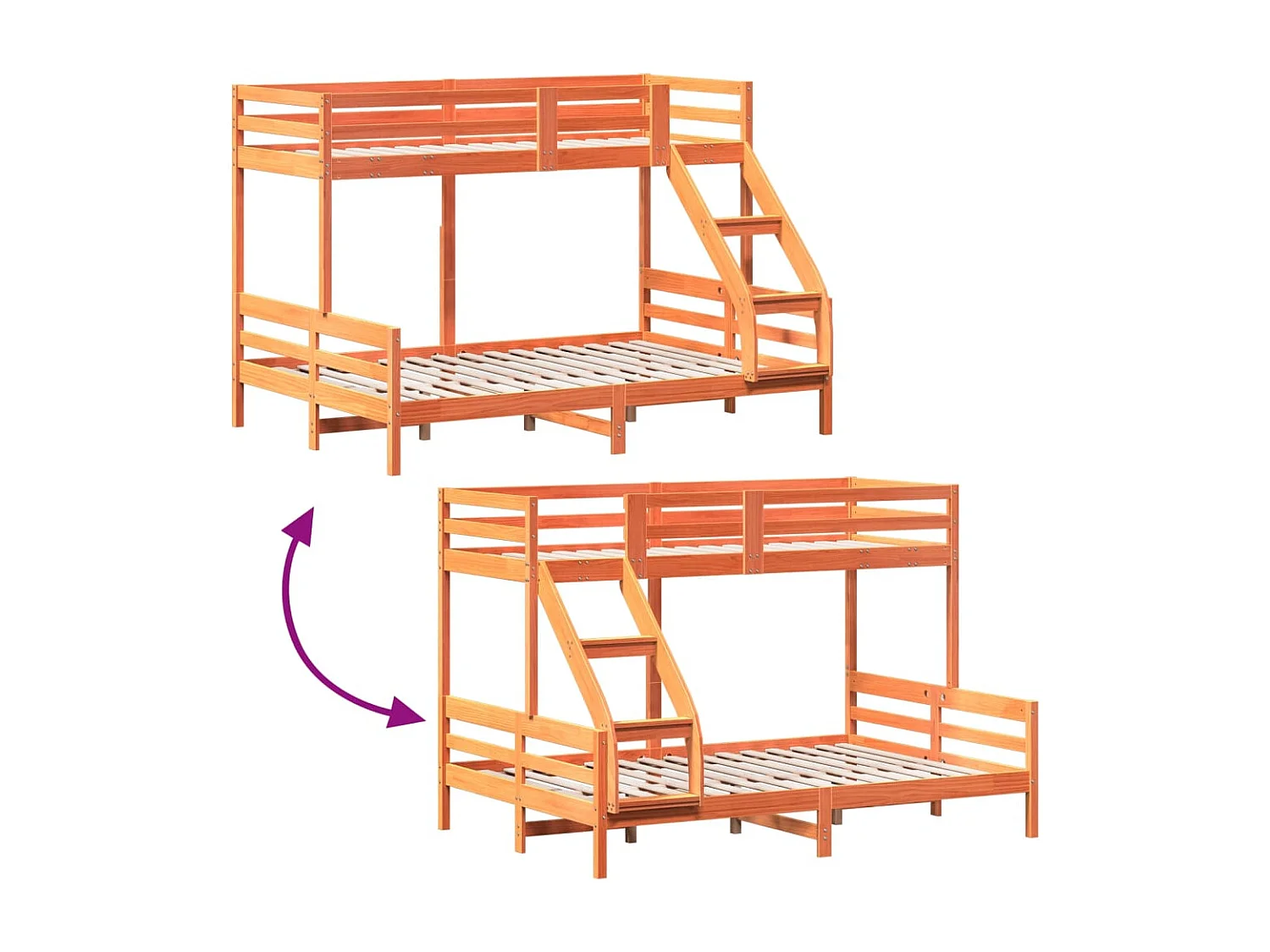 Lit superposé sans matelas 90x200/140x200 cm bois massif