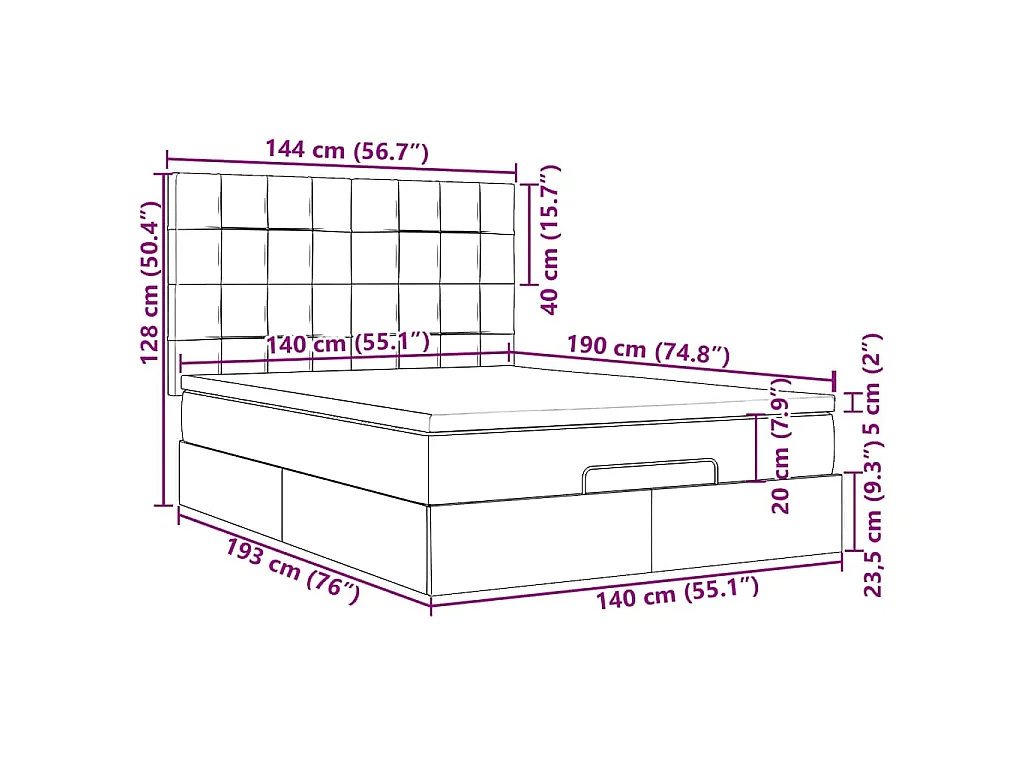 Ottoman-Bett mit Matratzen Dunkelgrau 140x190 cm Samt