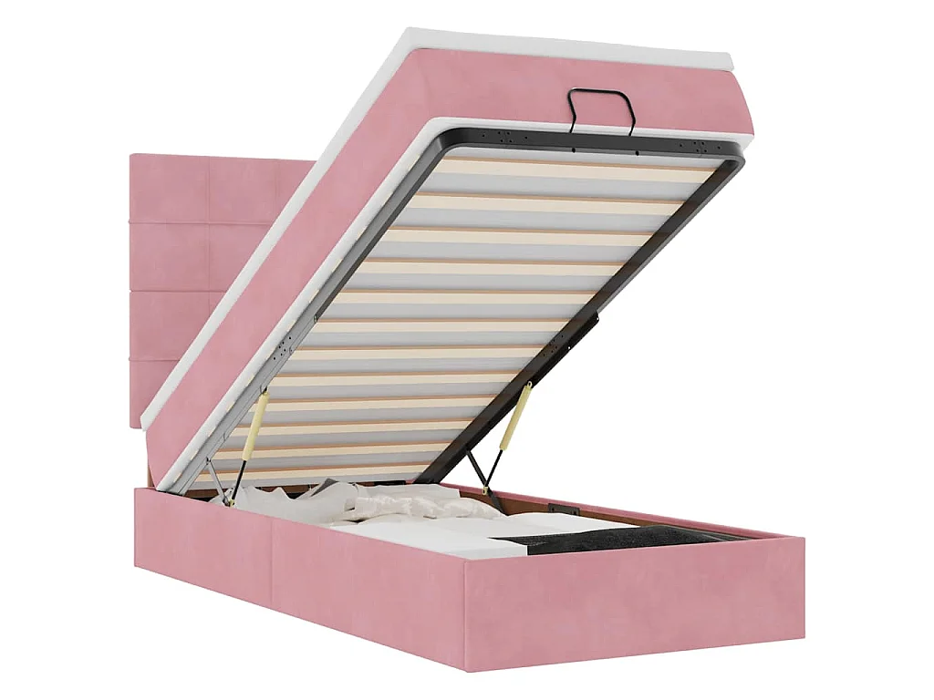 Ottoman-Bett mit Matratzen & LEDs Rosa 100x200 cm Samt