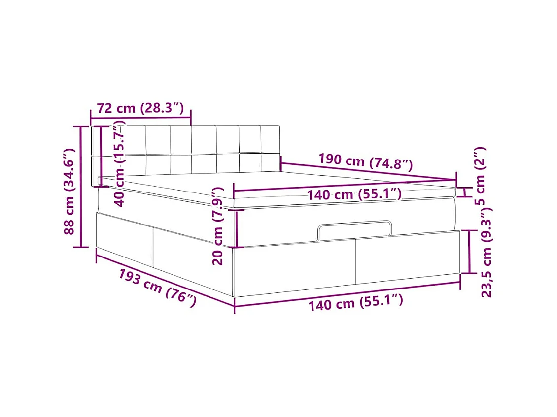 Lit ottoman avec matelas gris clair 140x190 cm tissu