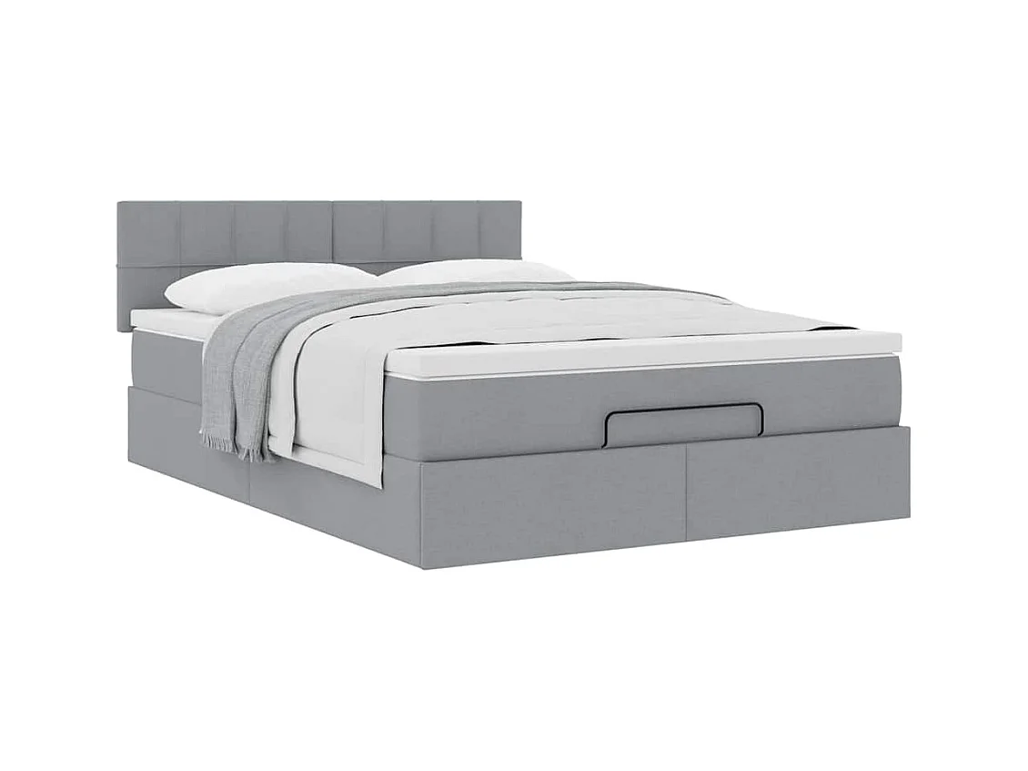 Lit ottoman avec matelas gris clair 140x190 cm tissu