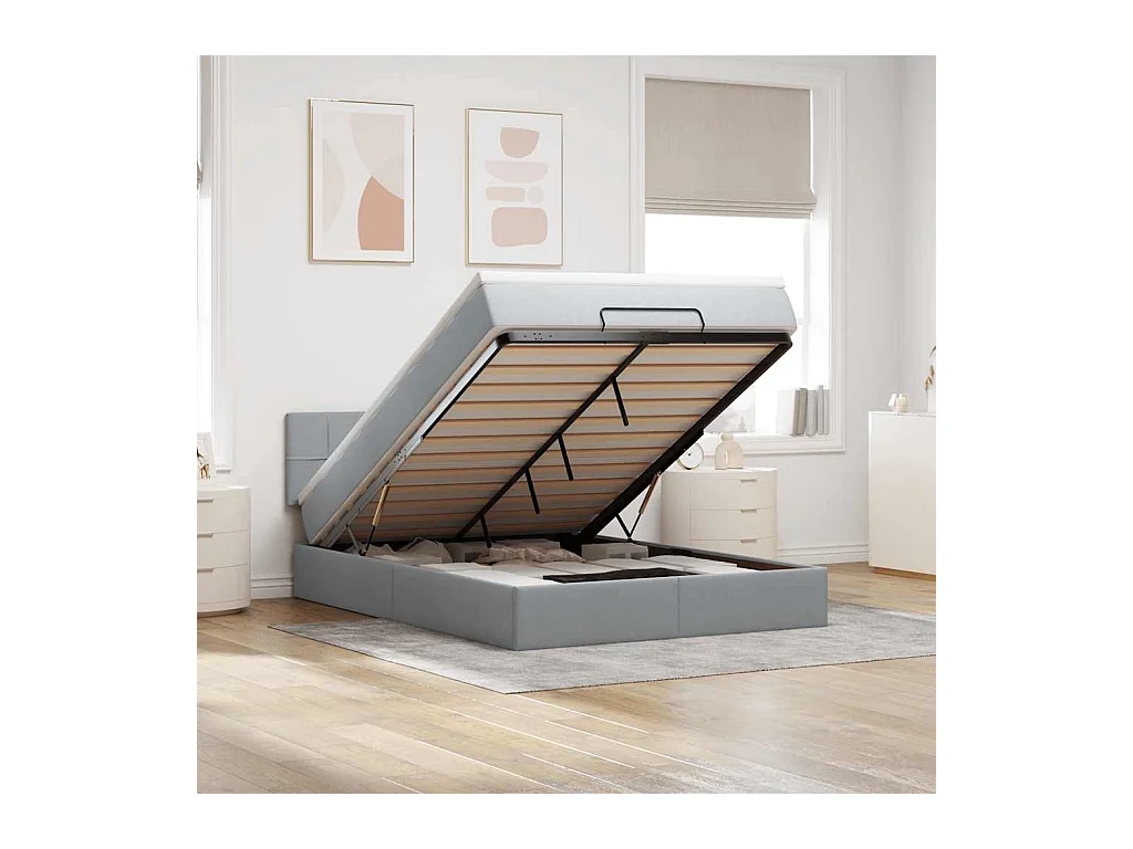 Pouf Letto con Materasso Grigio Chiaro 140x190 cm in Tessuto