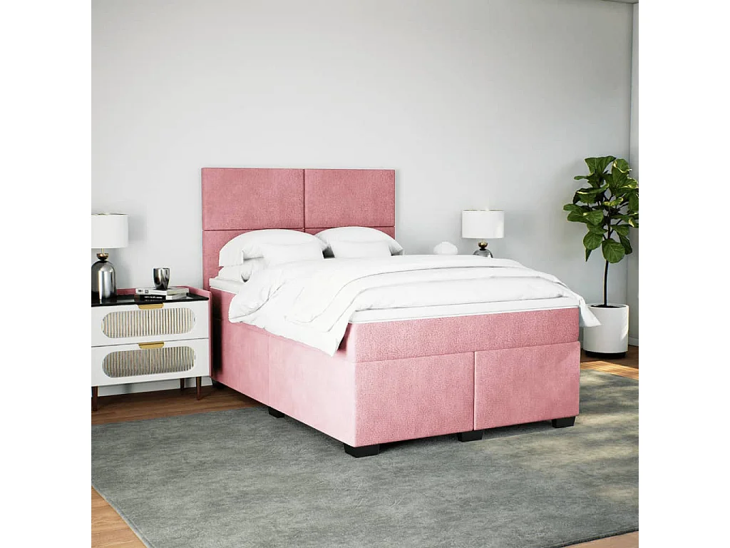 Giroletto a Molle con Materasso Rosa 160x200 cm in Velluto