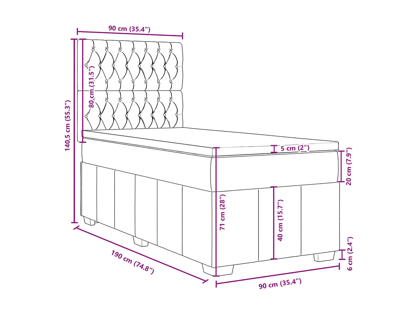 Boxspring met matras stof lichtgrijs 90x190 cm