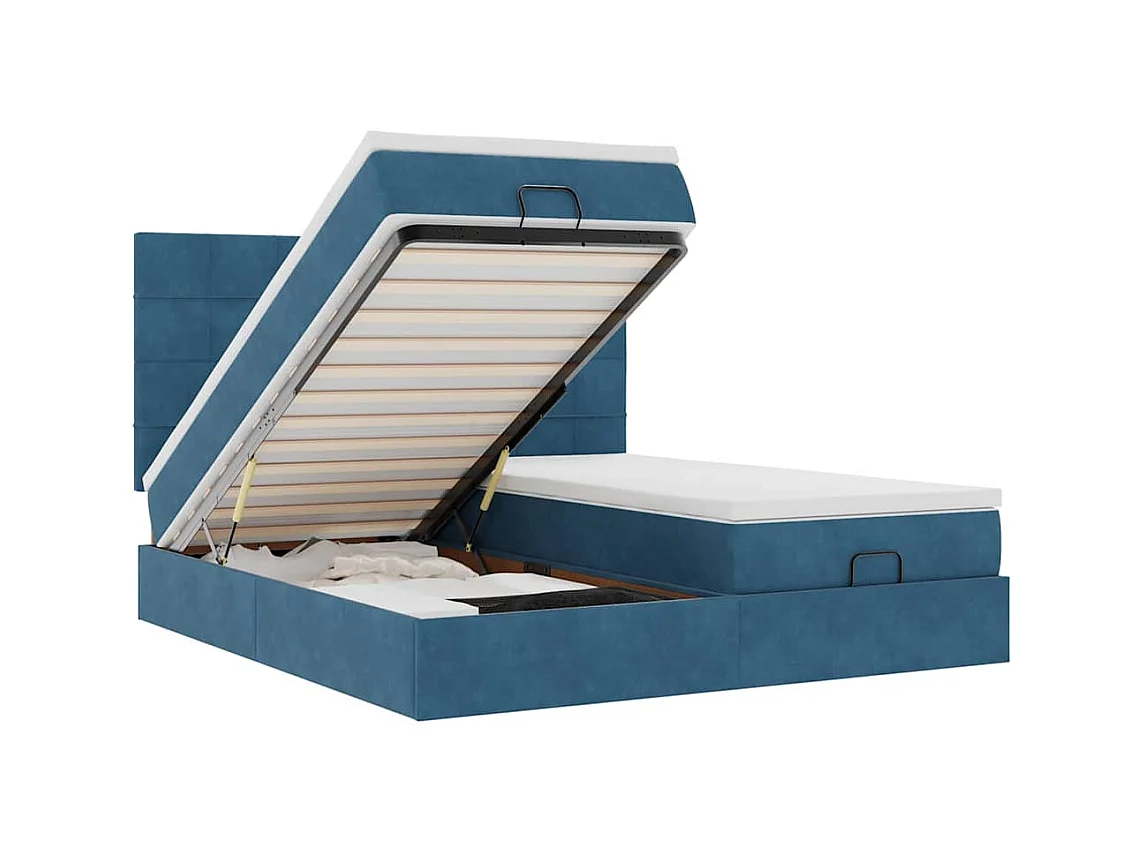 Cadre de lit ottoman avec matelas bleu foncé 160x200 cm velours