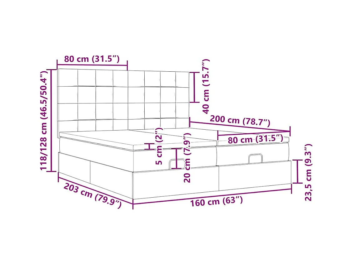 Cadre de lit ottoman avec matelas bleu foncé 160x200 cm velours