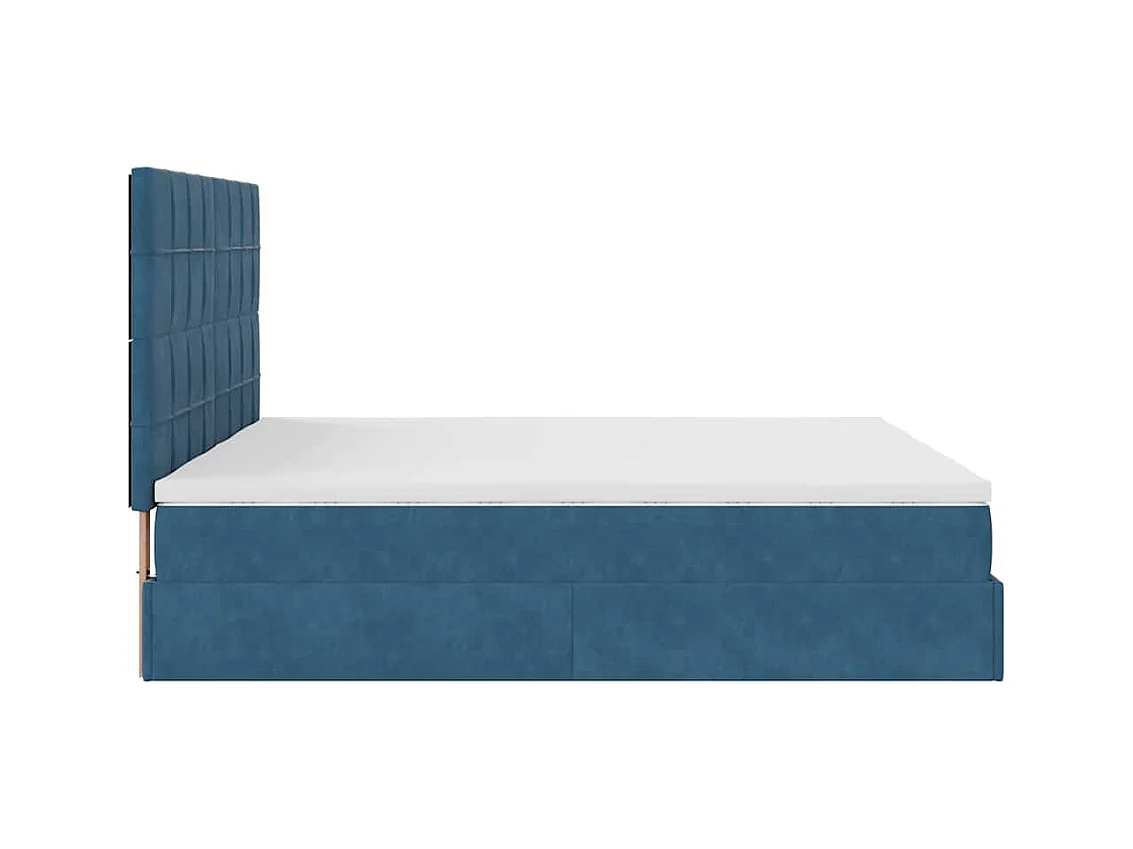 Cadre de lit ottoman avec matelas bleu foncé 160x200 cm velours