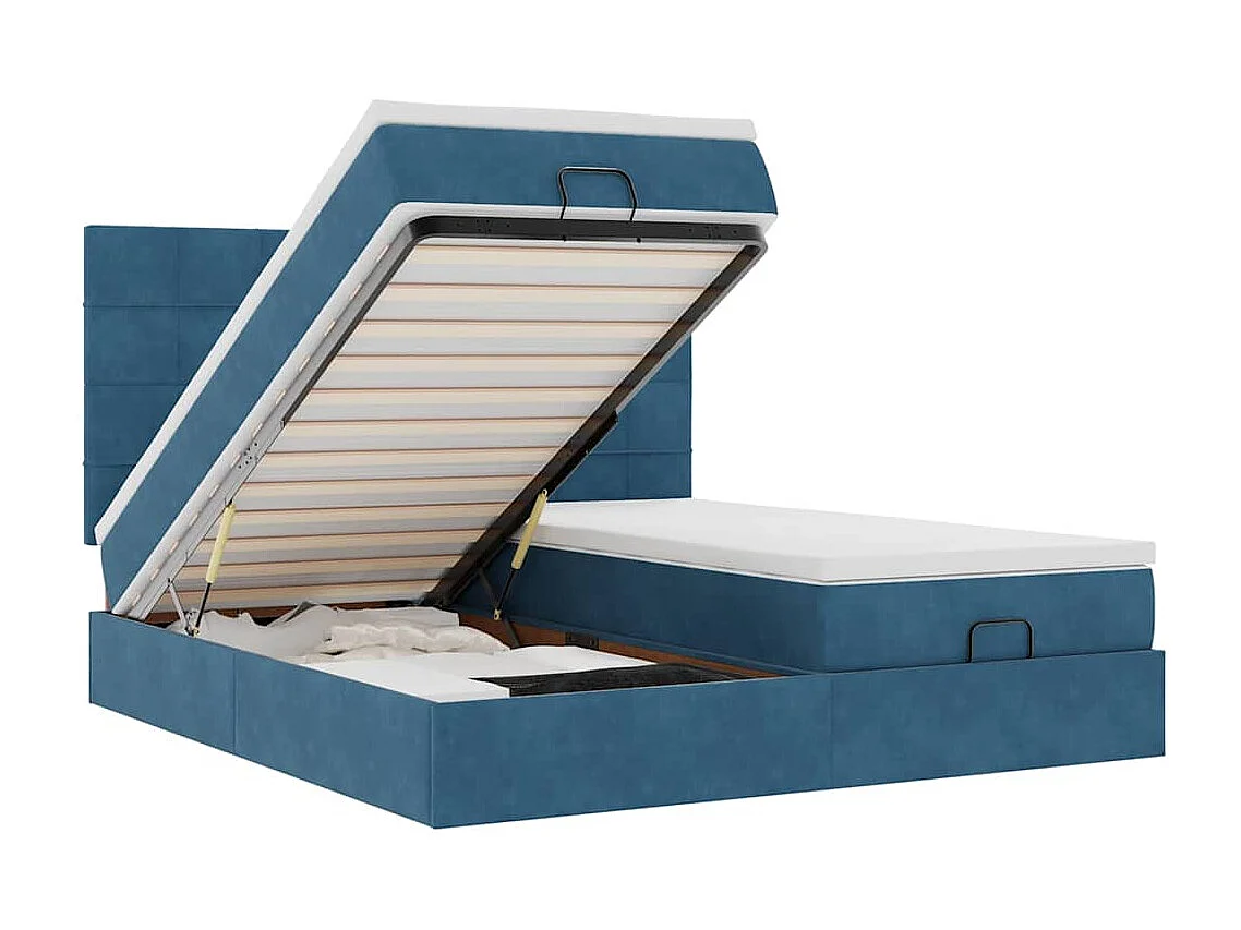 Ottoman-Bett mit Matratzen & LEDs Dunkelblau 160x200 cm Samt