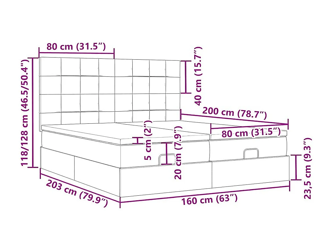 Ottoman-Bett mit Matratzen & LEDs Dunkelblau 160x200 cm Samt