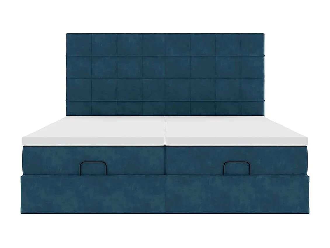 Cadre de lit ottoman avec matelas bleu foncé 160x200 cm velours