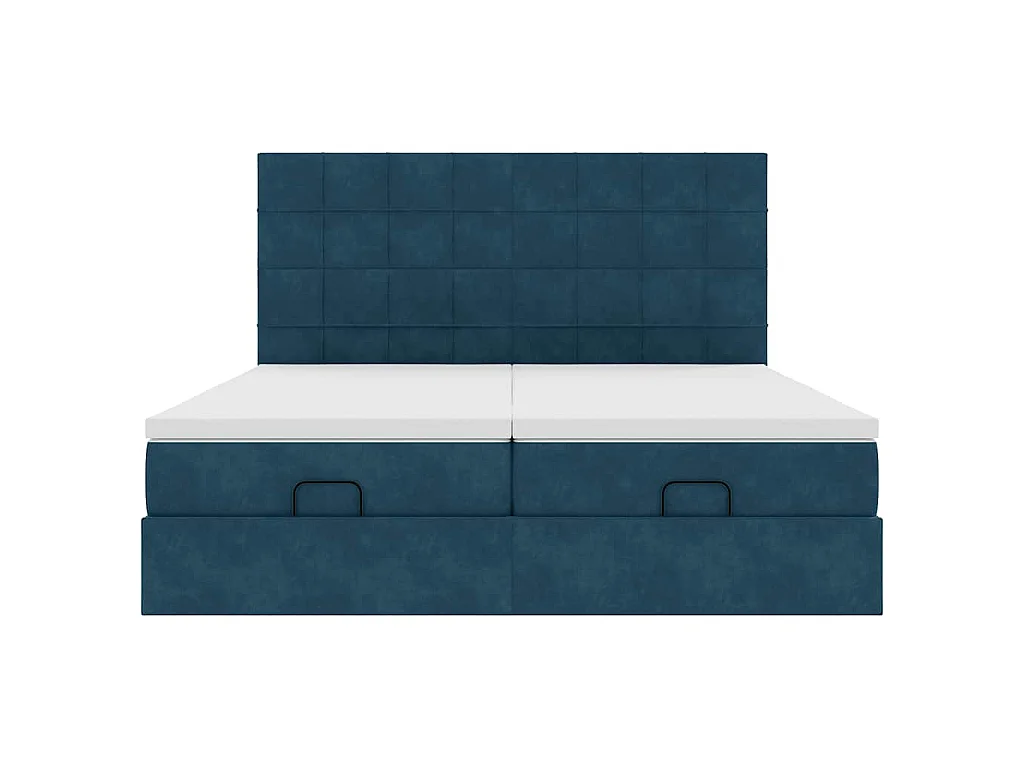 Cadre de lit ottoman avec matelas bleu foncé 160x200 cm velours
