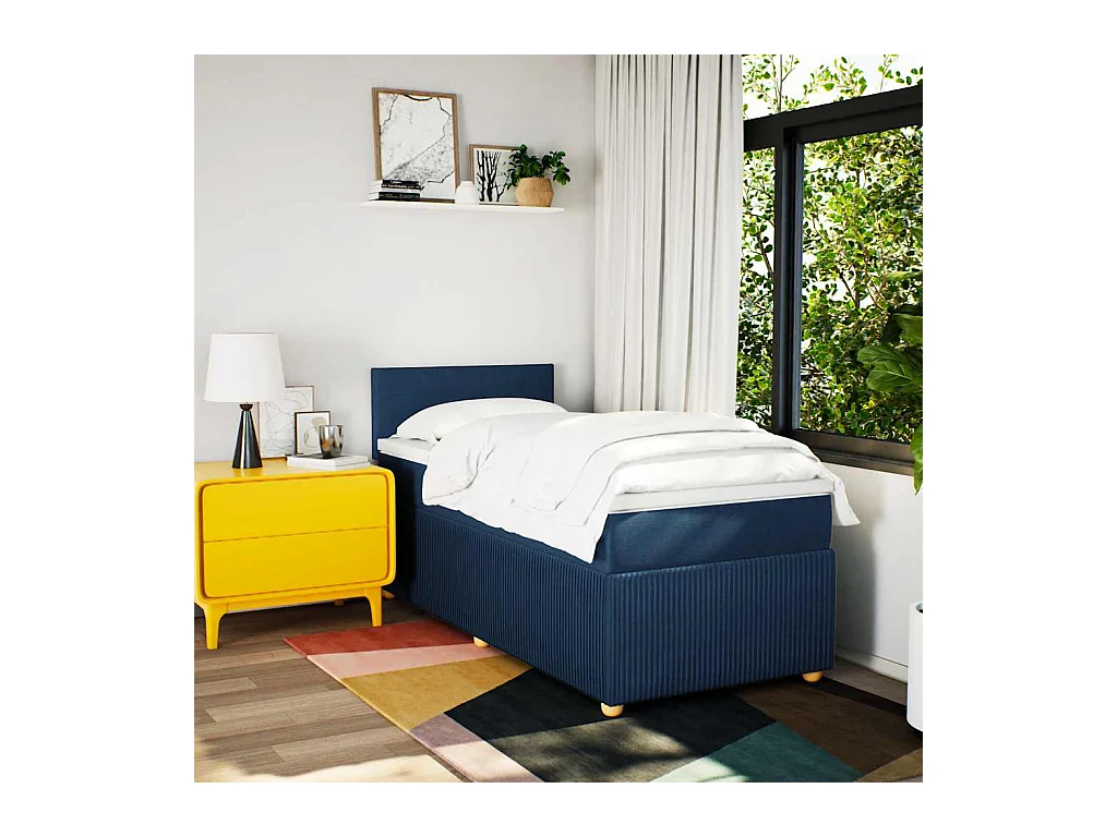 Boxspring met matras stof blauw 90x190 cm