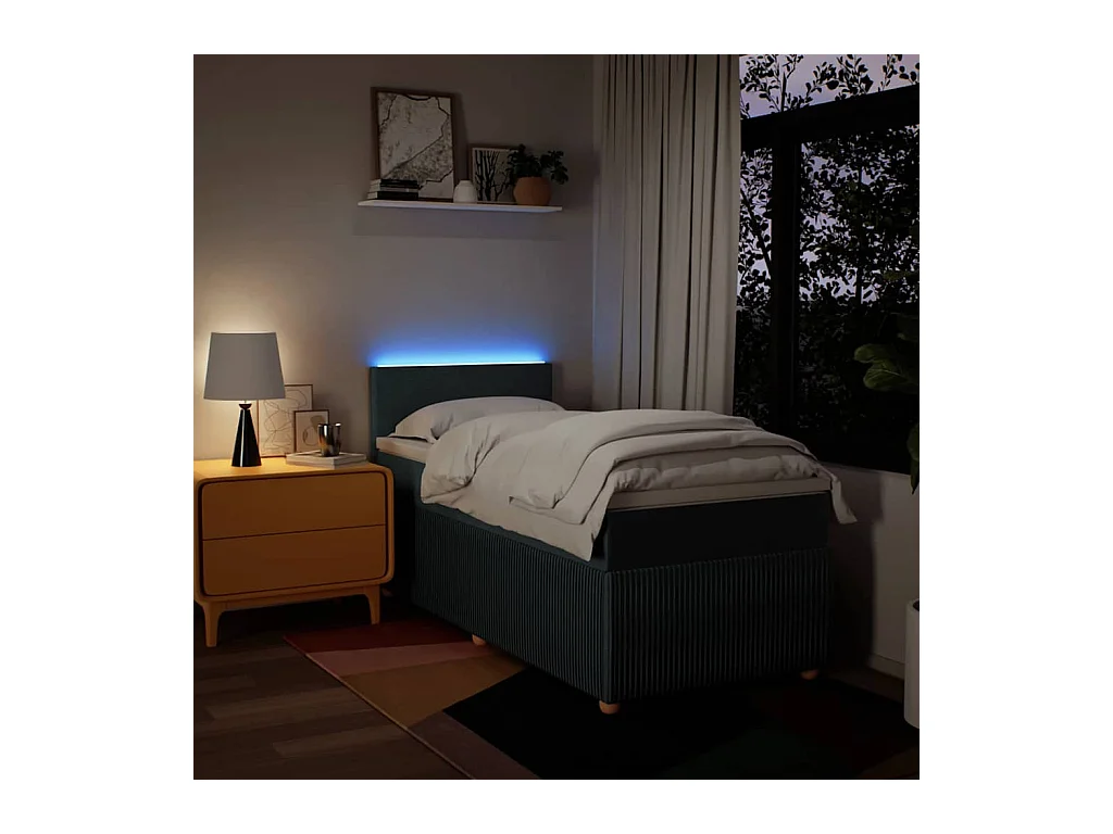 Boxspring met matras stof blauw 90x190 cm