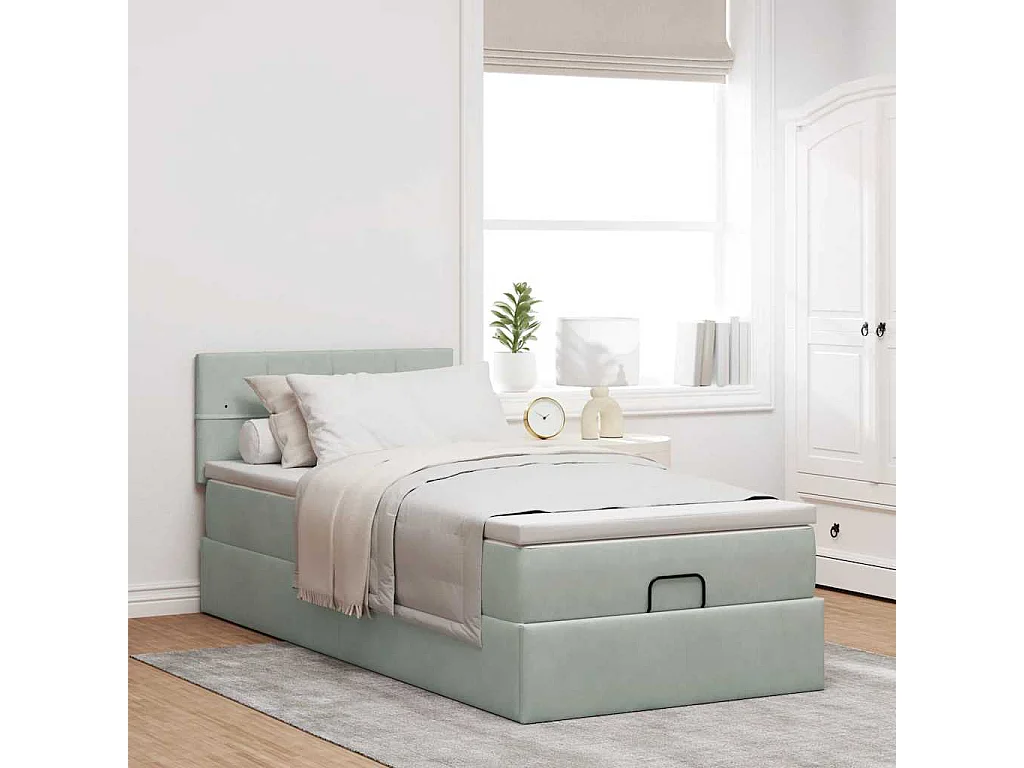 Ottoman bed met matras en LED's 90x200cm fluweel lichtgrijs