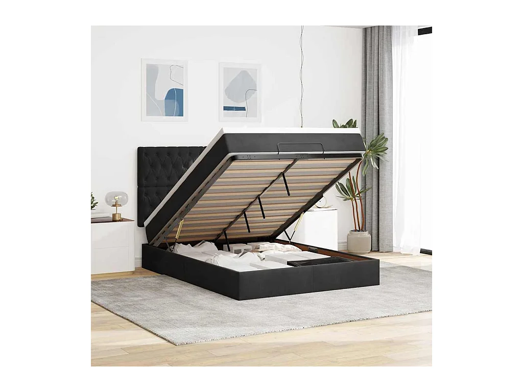 Cadre de lit ottoman avec matelas noir 140x190 cm velours